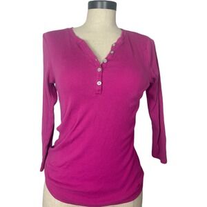 2000s Tommy Hilfiger Pink Henley long Sleeve Top